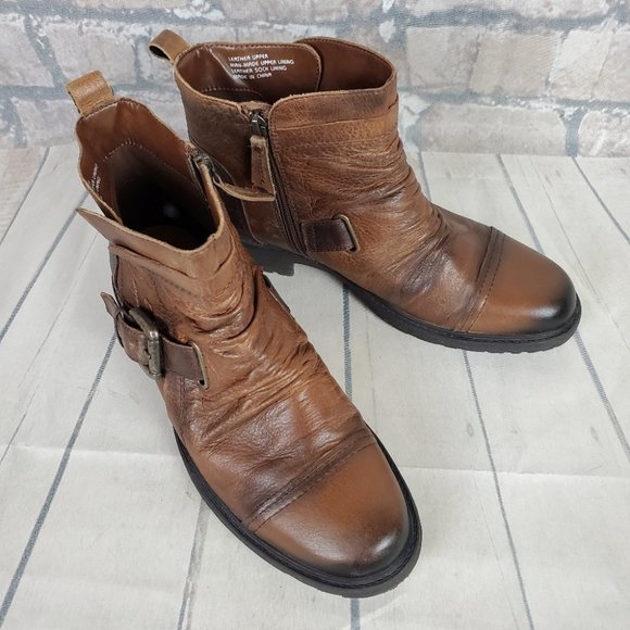 Earth Jericho Leather Moto Biker Ankle Boots Chesnut Brown Ombre Size 10 - Picture 5 of 14